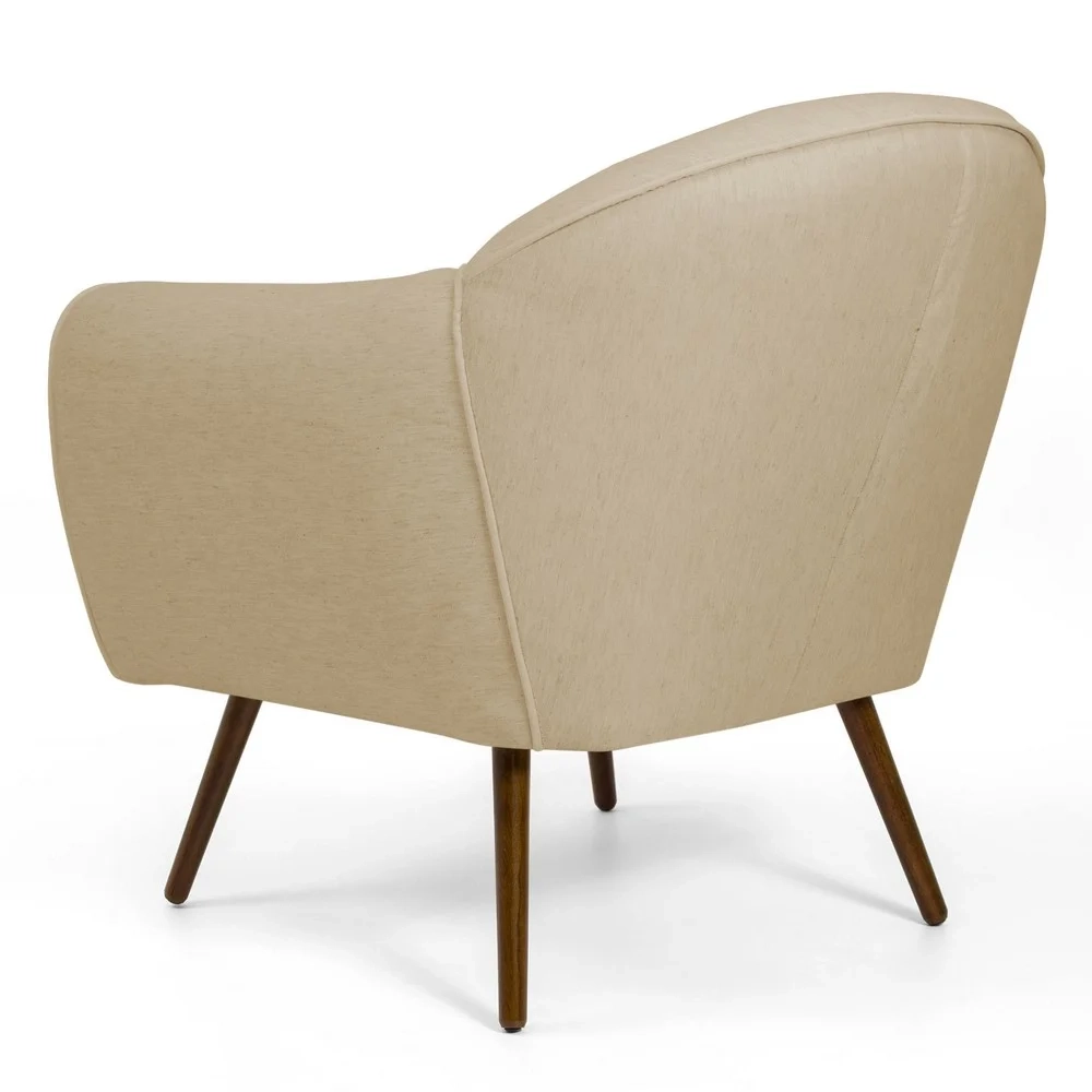 Kit 02 Poltronas Decorativas Nina Pés Palito Madeira C-129 Linho Bege Escuro - Domi