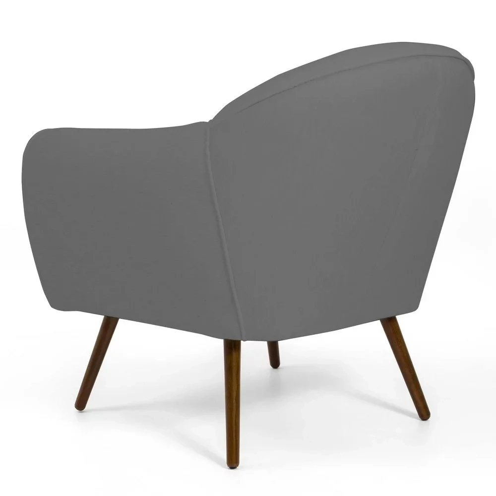 Kit 02 Poltronas Decorativas Nina Pés Palito Madeira C-416 Linho Cinza Escuro - Domi