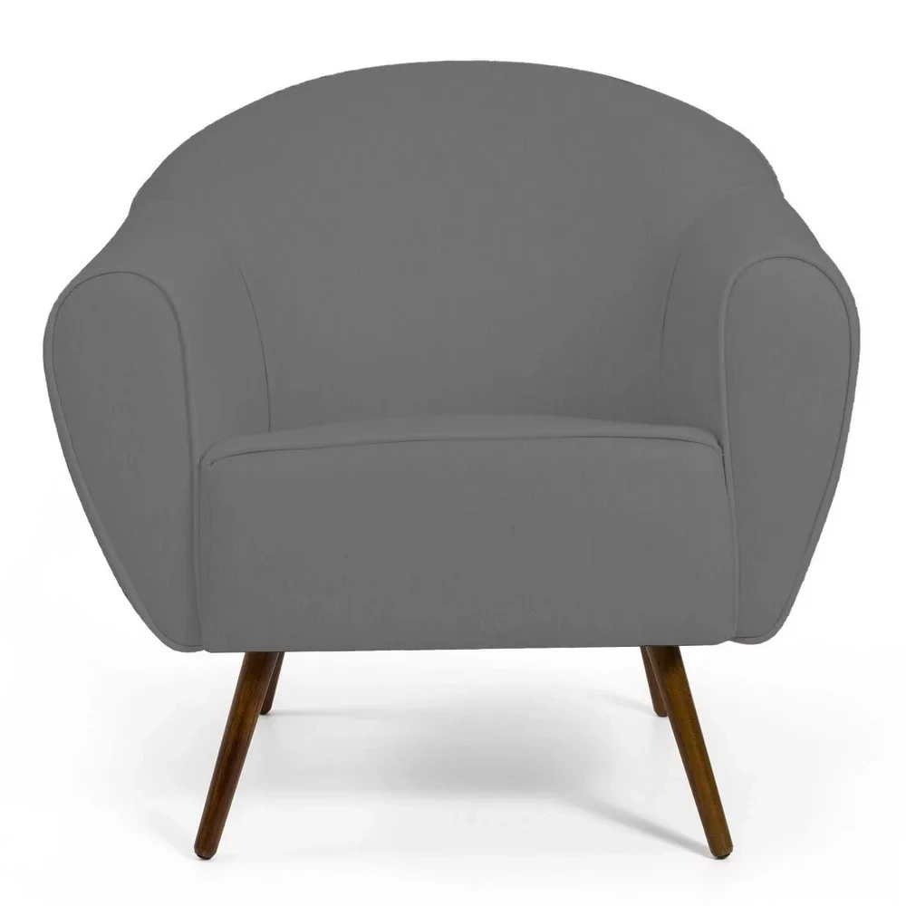 Kit 02 Poltronas Decorativas Nina Pés Palito Madeira C-416 Linho Cinza Escuro - Domi