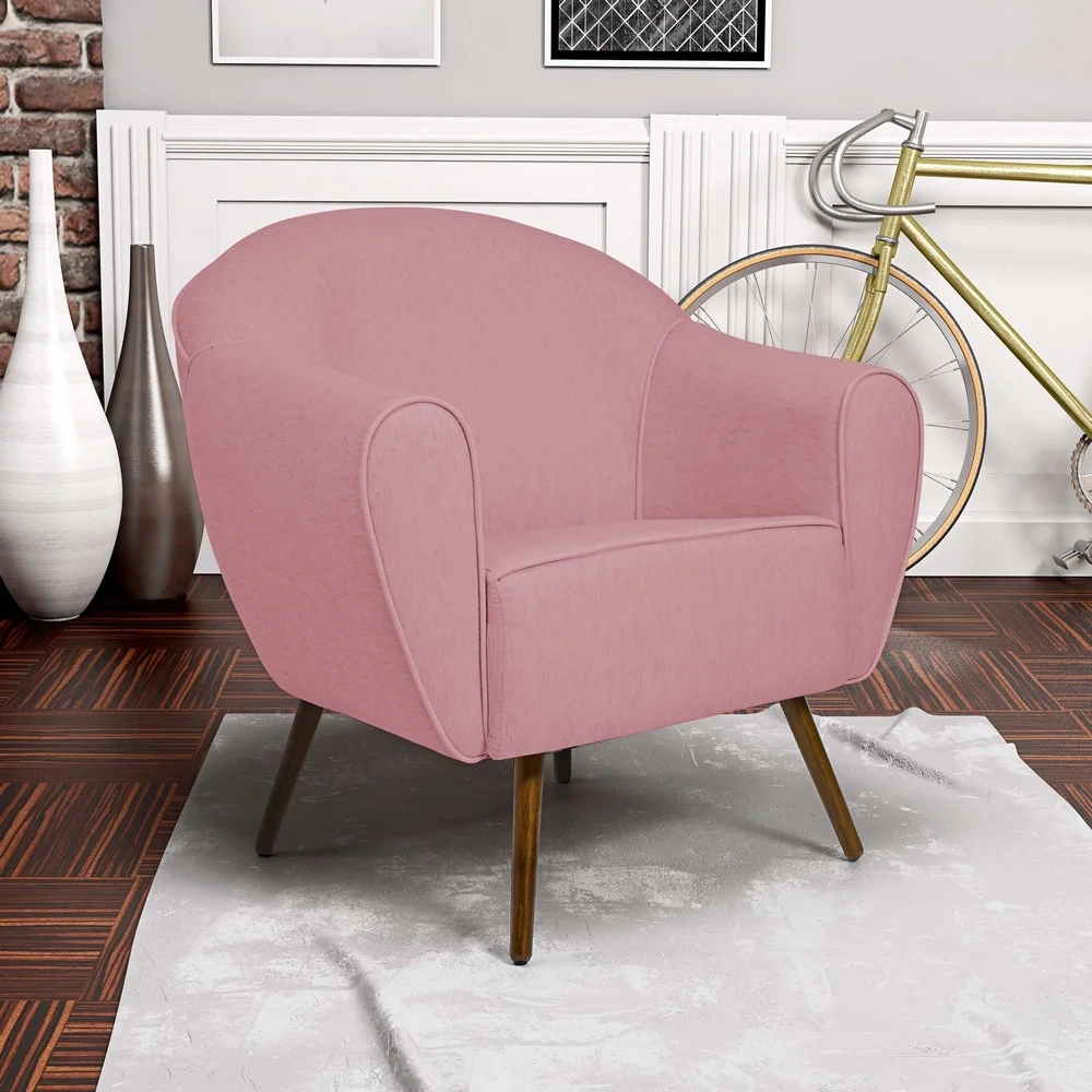 Kit 02 Poltronas Decorativas Nina Pés Palito Madeira C-105 Linho Rosê - Domi