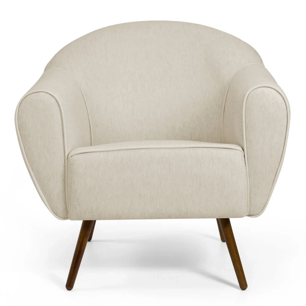 Kit 02 Poltronas Decorativas Nina Pés Palito Madeira C-107 Linho Bege - Domi