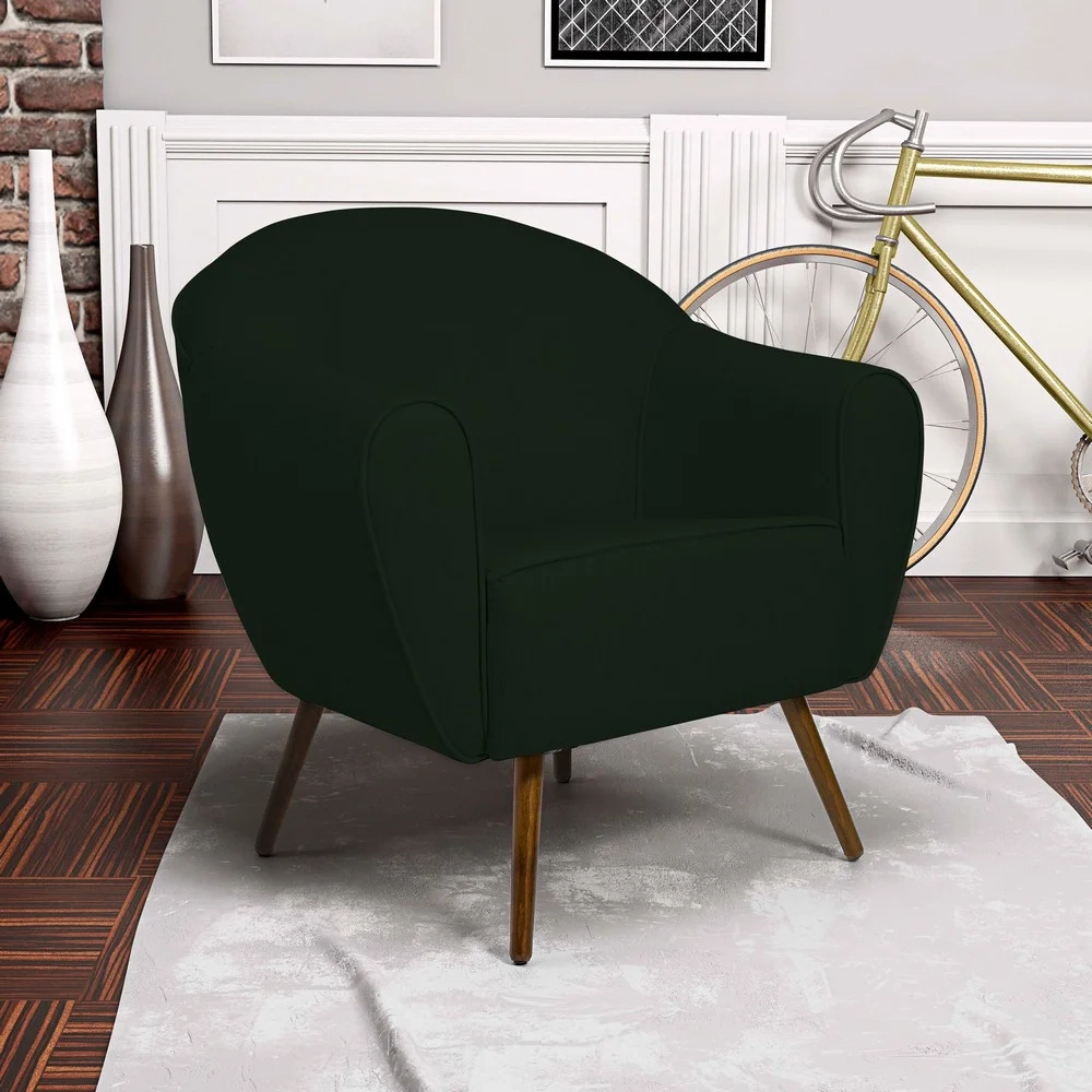 Kit 02 Poltronas Decorativas Nina Pés Palito Madeira C-117 Linho Verde Musgo - Domi