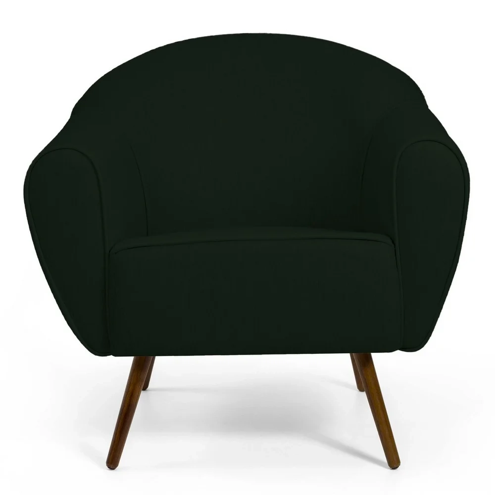 Kit 02 Poltronas Decorativas Nina Pés Palito Madeira C-117 Linho Verde Musgo - Domi