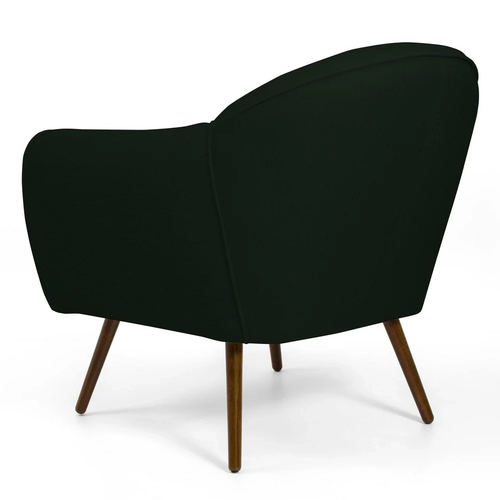 Kit 02 Poltronas Decorativas Nina Pés Palito Madeira C-117 Linho Verde Musgo - Domi