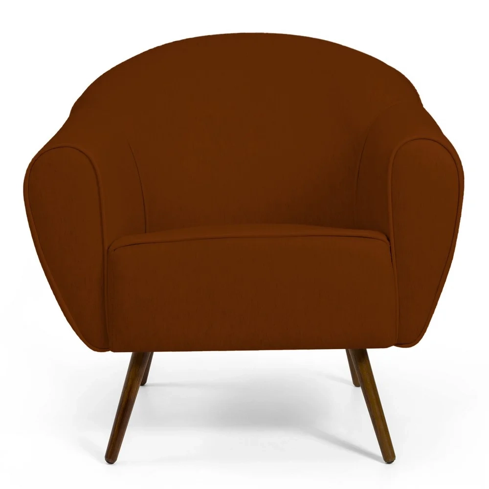 Kit 02 Poltronas Decorativas Nina Pés Palito Madeira B-355 Linho Terracota - Domi