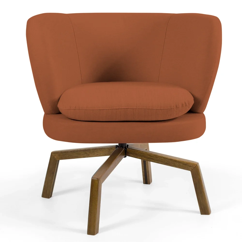 Kit 2 Poltronas Decorativas Melissa Base Ka Giratória Castanho Veludo C-262 Telha - Domi