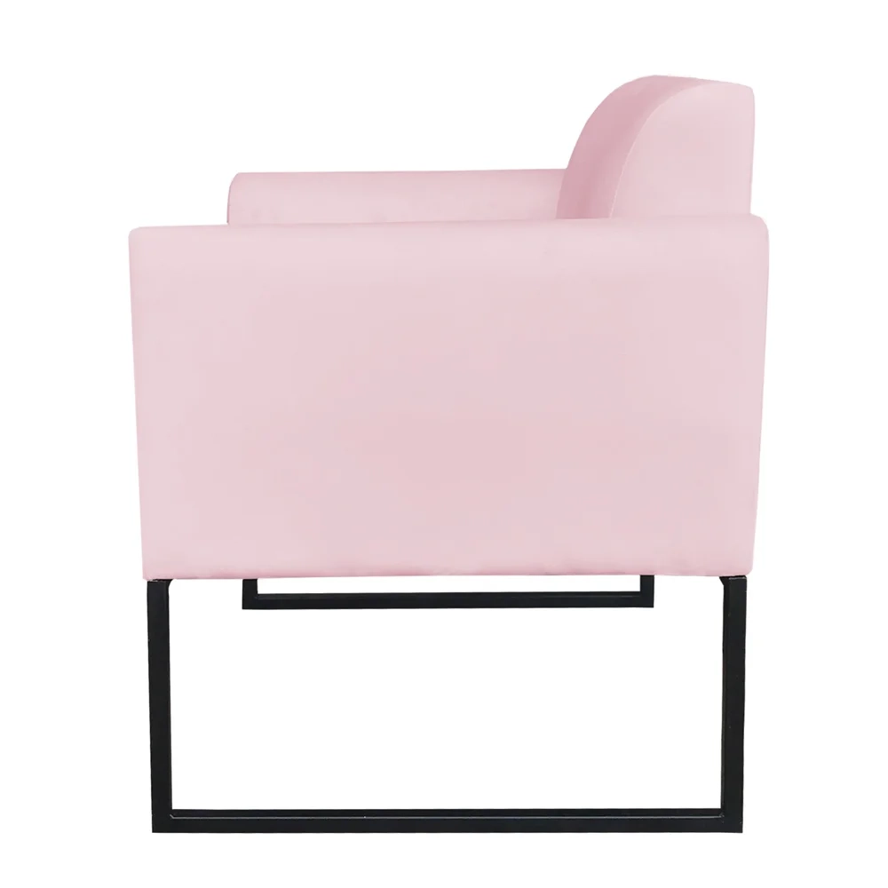Kit 2 Poltronas Decorativas Base Industrial Preto Maressa S19 Suede Rosa Bebê - Ibiza