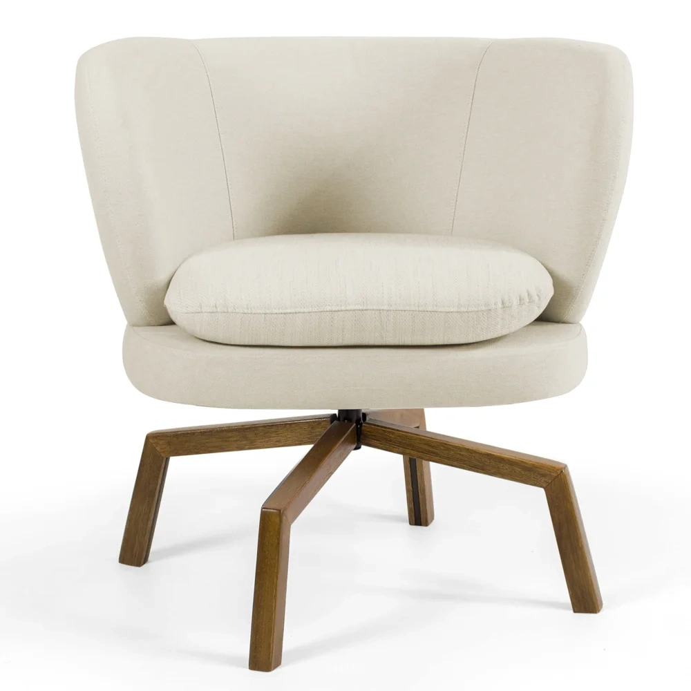 Kit 2 Poltronas Decorativas Melissa Base Ka Giratória Castanho Veludo C-309 Bege - Domi