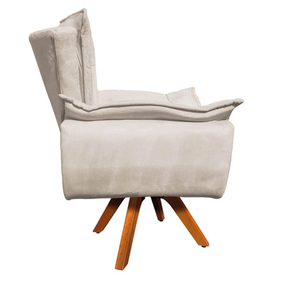 Kit 2 Poltronas Decorativas Sala de Estar Base Giratória Madeira Opla Suede Bege - Ibiza