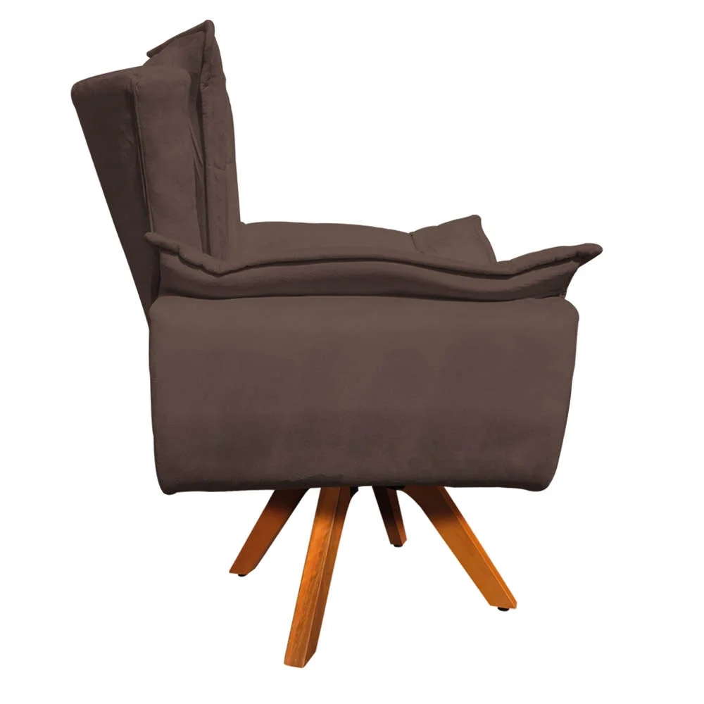Kit 2 Poltronas Decorativas Sala de Estar Base Giratória Madeira Opla Suede Marrom - Ibiza