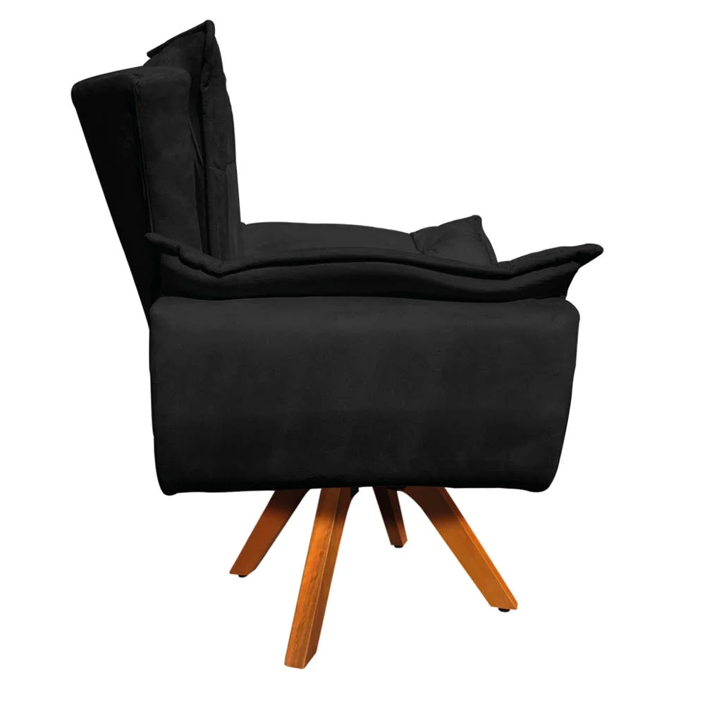 Kit 2 Poltronas Decorativas Sala de Estar Base Giratória Madeira Opla Suede Preto - Ibiza