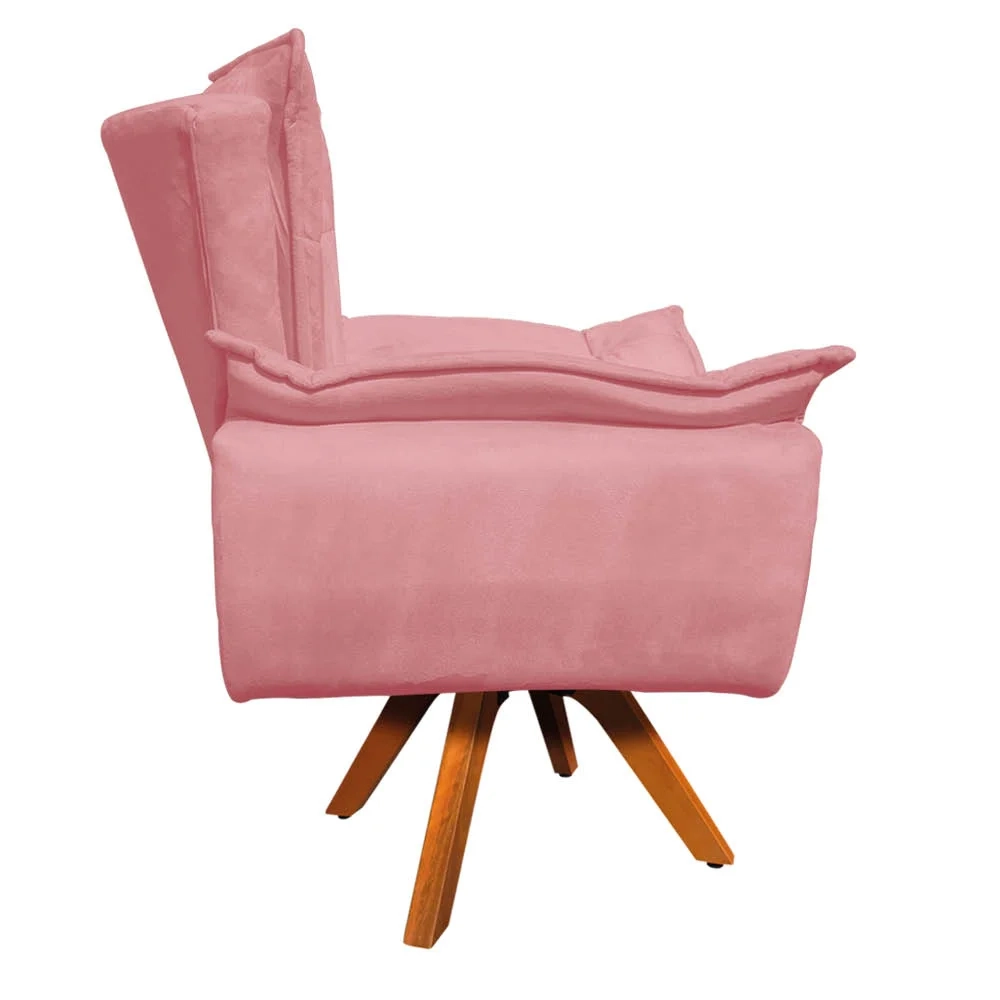 Kit 2 Poltronas Decorativas Sala de Estar Base Giratória Madeira Opla Suede Rose - Ibiza