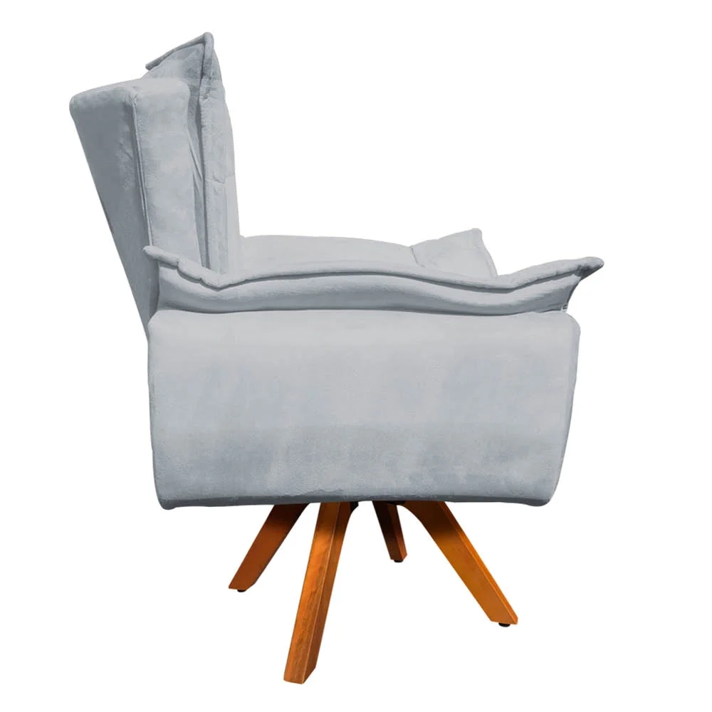 Kit 2 Poltronas Decorativas Sala de Estar Base Giratória Madeira Opla Suede Cinza - Ibiza