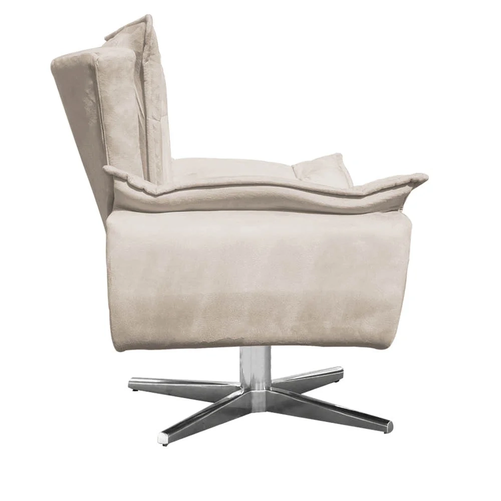 Kit 2 Poltronas Decorativas Sala de Estar Base Giratória Cromada Opla Suede Bege - Ibiza