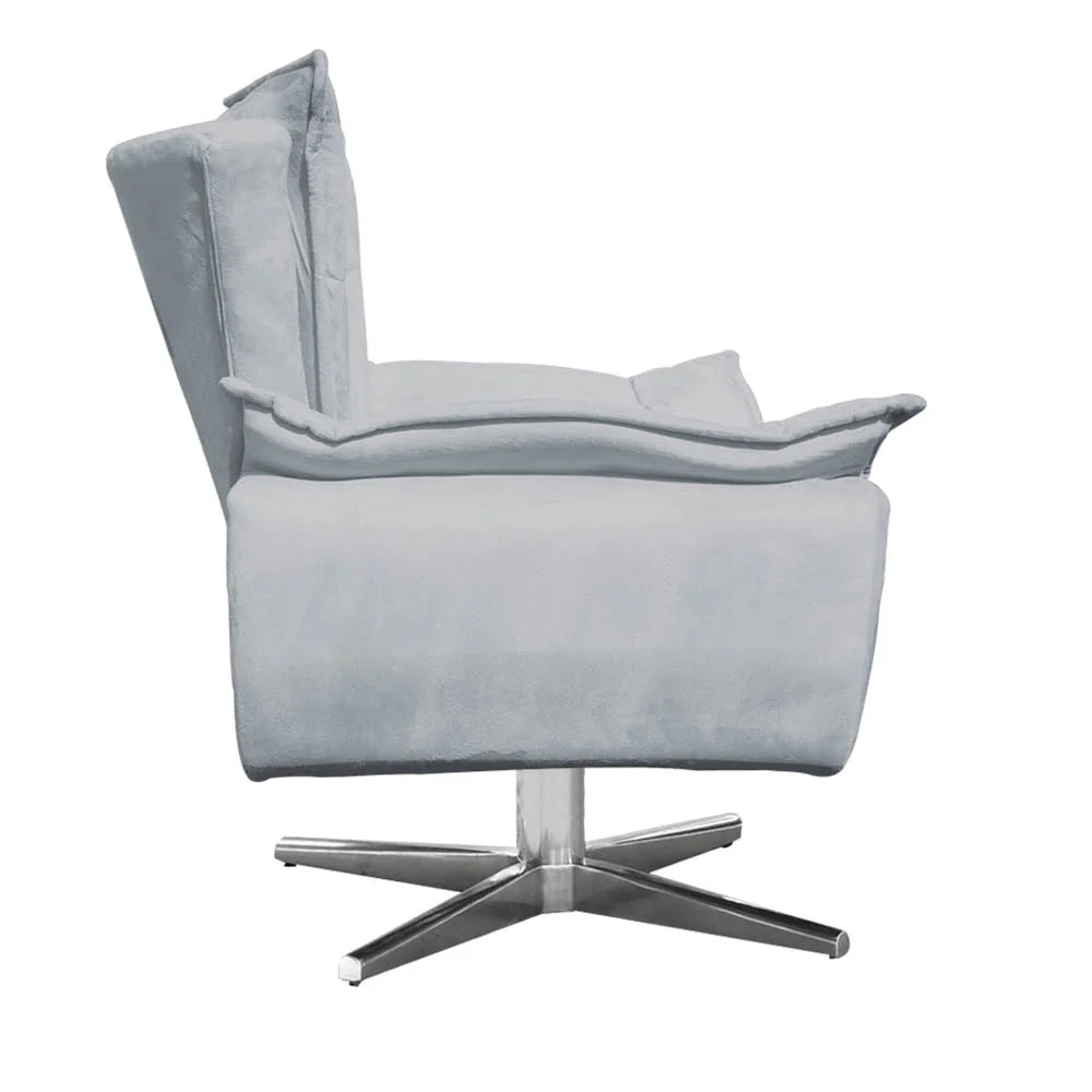Kit 2 Poltronas Decorativas Sala de Estar Base Giratória Cromada Opla Suede Cinza - Ibiza