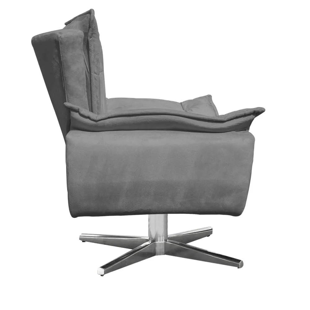 Kit 2 Poltronas Decorativas Sala de Estar Base Giratória Cromada Opla Suede Grafite - Ibiza