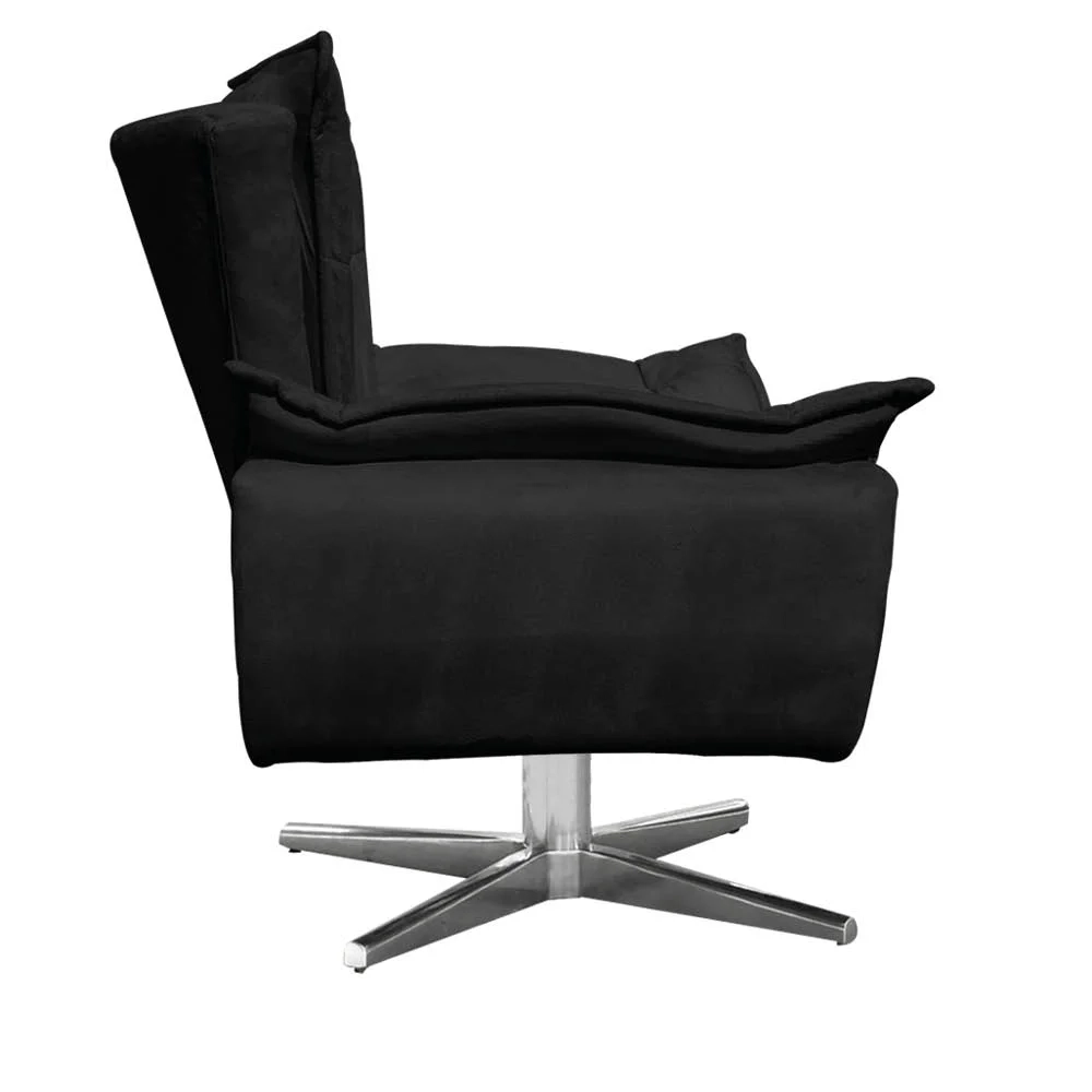 Kit 2 Poltronas Decorativas Sala de Estar Base Giratória Cromada Opla Suede Preto - Ibiza