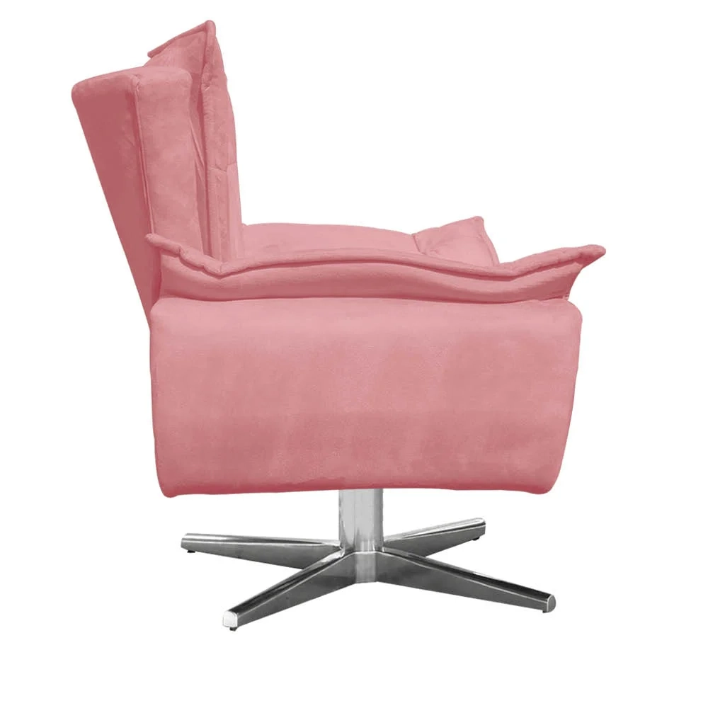 Kit 2 Poltronas Decorativas Sala de Estar Base Giratória Cromada Opla Suede Rose - Ibiza