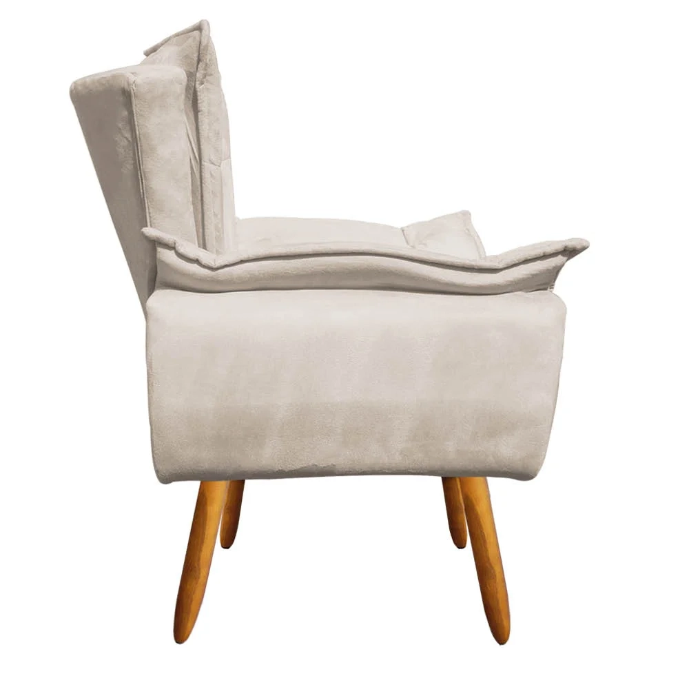 Kit 2 Poltronas Decorativas Sala de Estar Pés Palito Opla Suede Bege - Ibiza