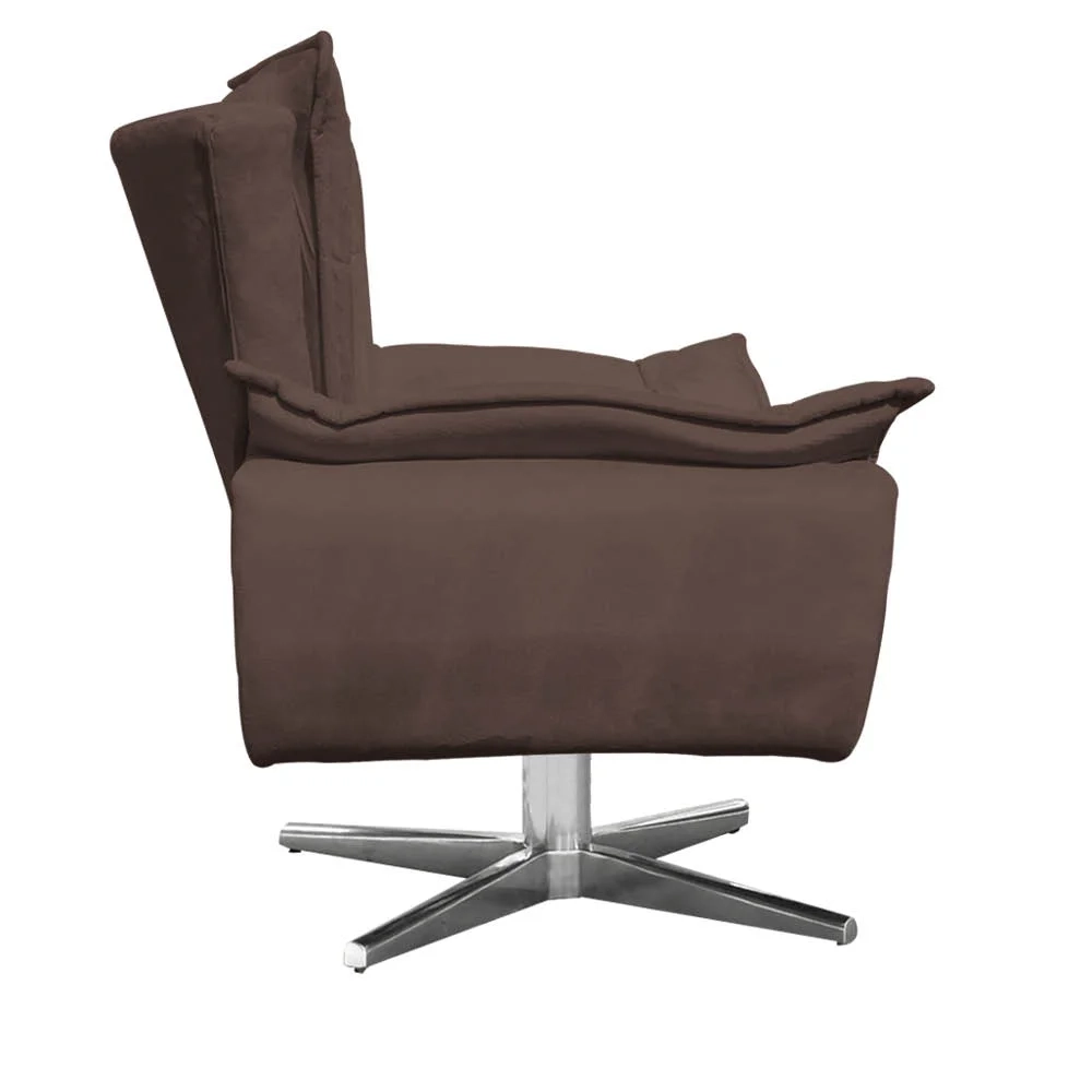 Kit 2 Poltronas Decorativas Sala de Estar Base Giratória Cromada Opla Suede Marrom - Ibiza