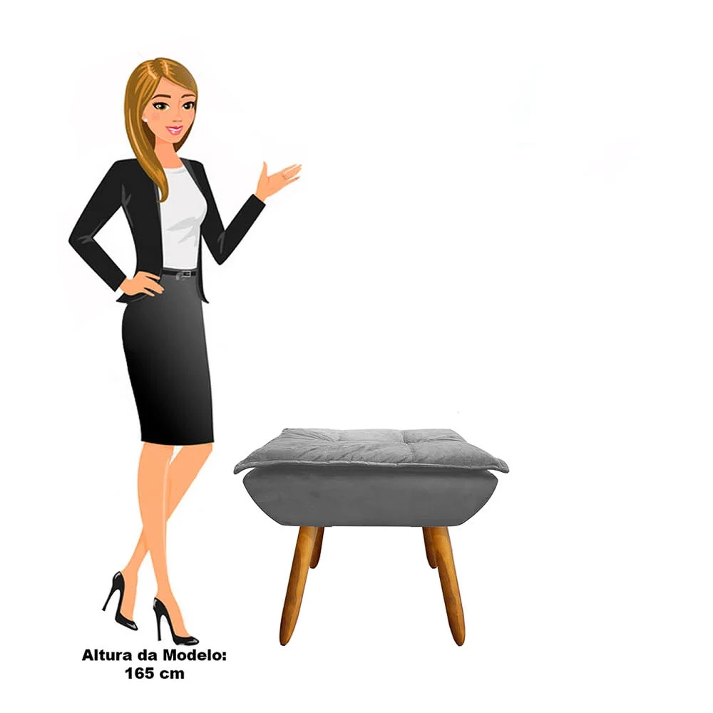 Kit 2 Puffs Decorativos Sala de Estar Pés Palito Opla Suede Grafite - Ibiza