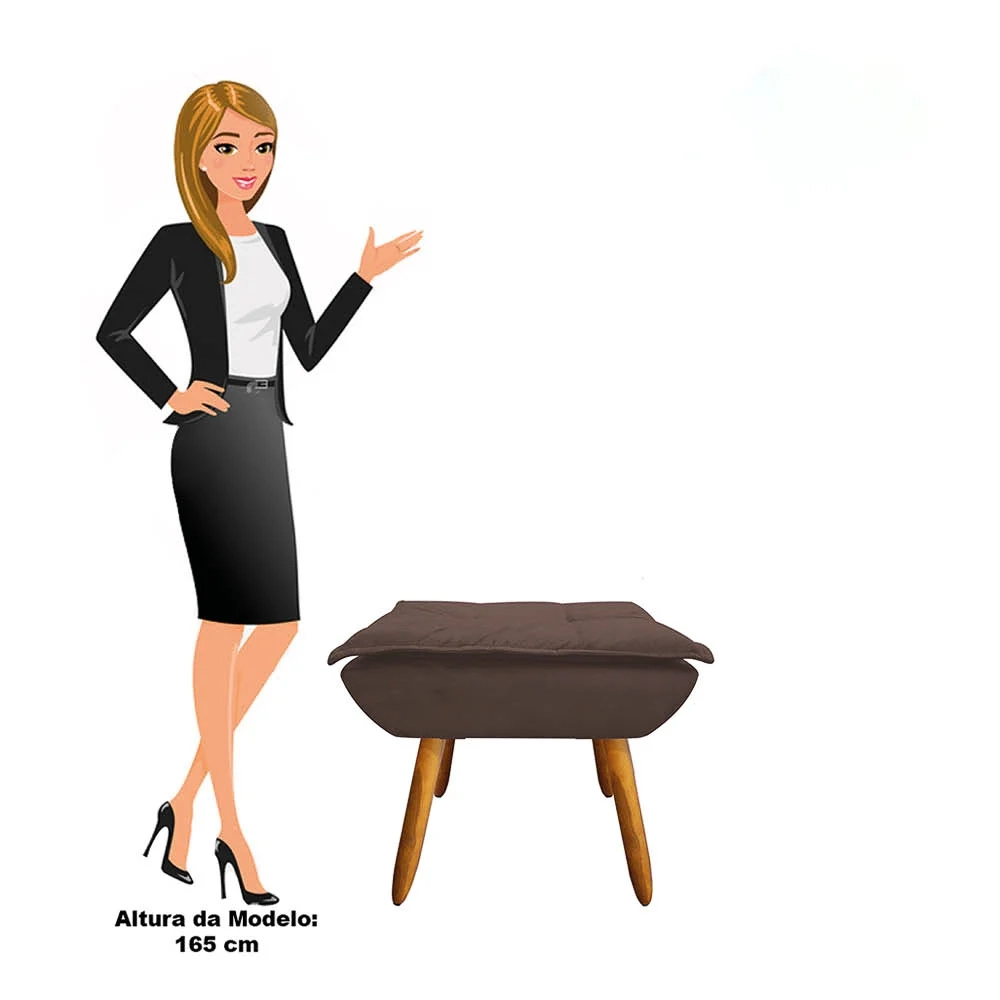 Kit 2 Puffs Decorativos Sala de Estar Pés Palito Opla Suede Marrom - Ibiza