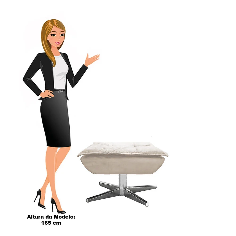 Kit 2 Puffs Decorativos Sala de Estar Giratória Cromada Opla Suede Bege - Ibiza