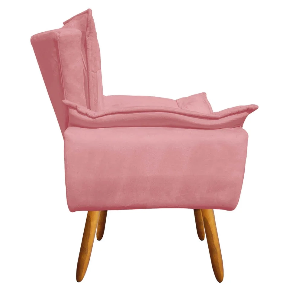 Kit 2 Poltronas Decorativas Sala de Estar Pés Palito Opla Suede Rose - Ibiza