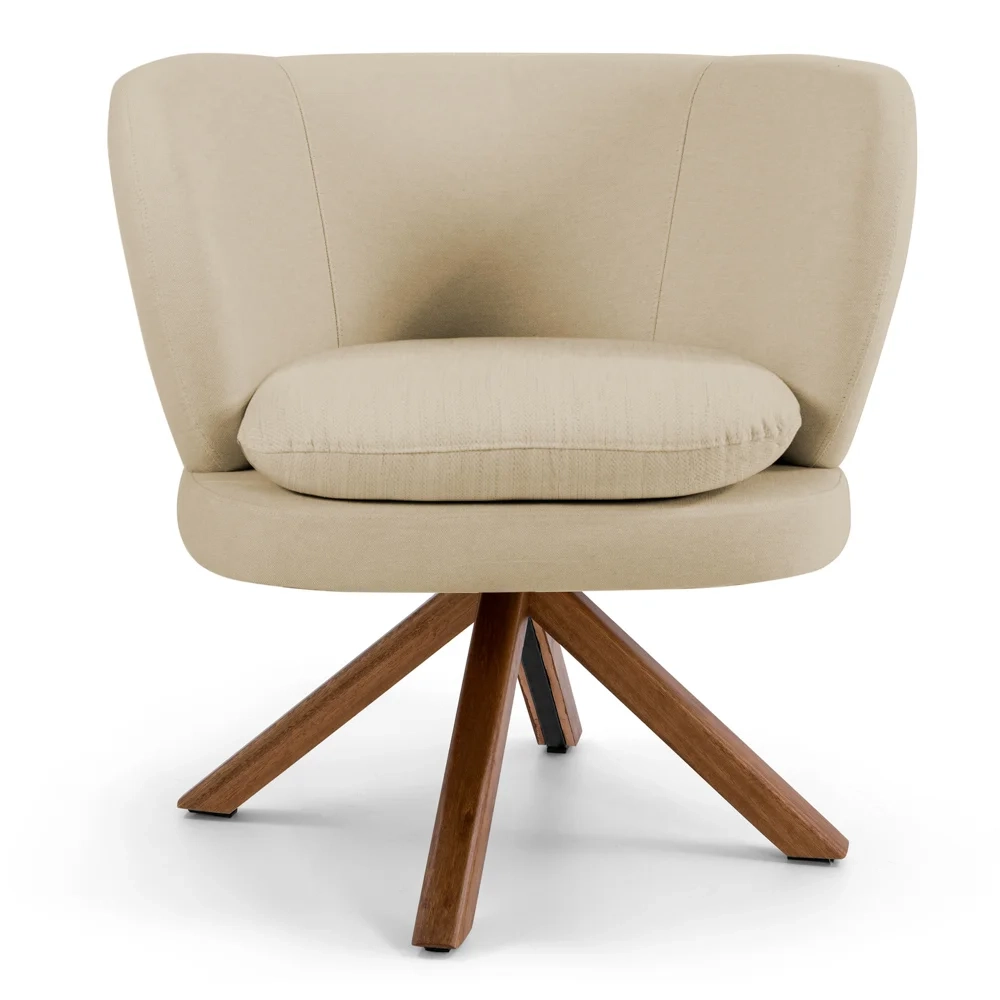 Kit 02 Poltronas Decorativas Melissa Base Giromad Giratória C-129 Linho Bege Escuro - Domi