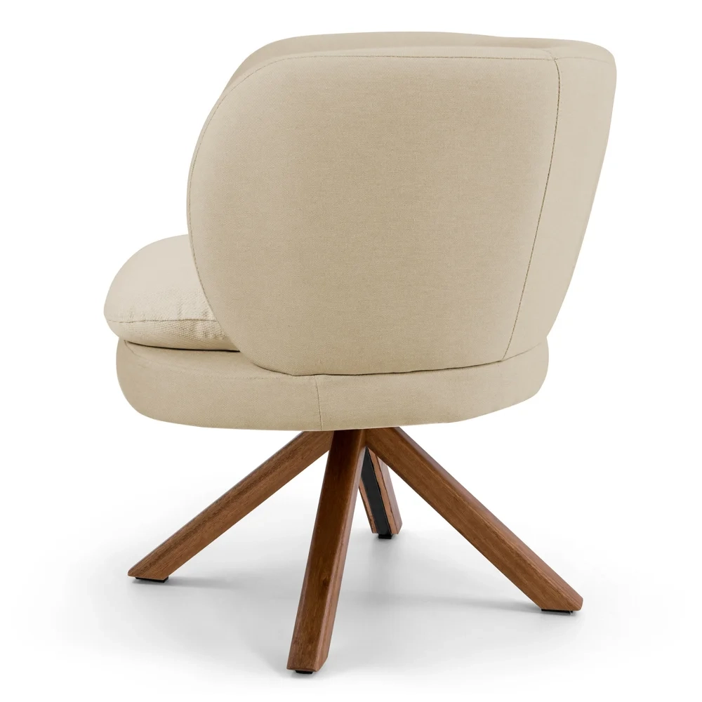 Kit 02 Poltronas Decorativas Melissa Base Giromad Giratória C-129 Linho Bege Escuro - Domi