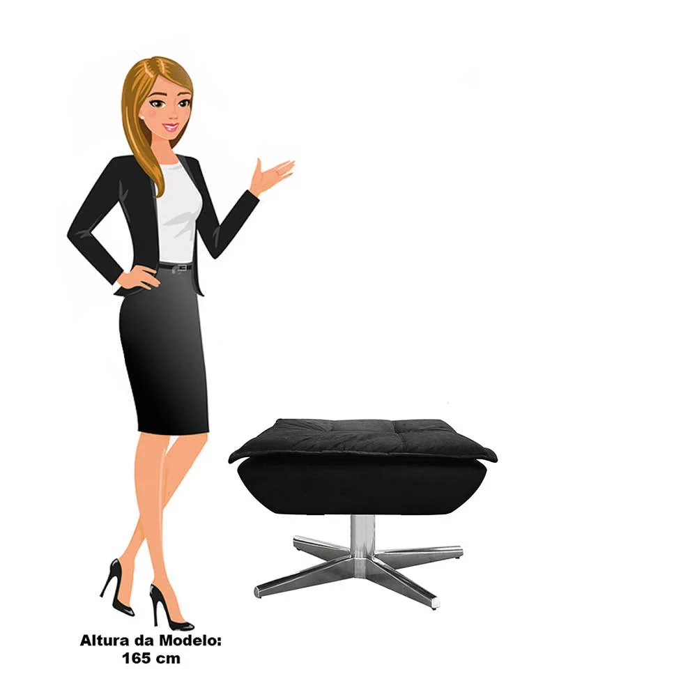 Kit 2 Puffs Decorativos Sala de Estar Giratória Cromada Opla Suede Preto - Ibiza