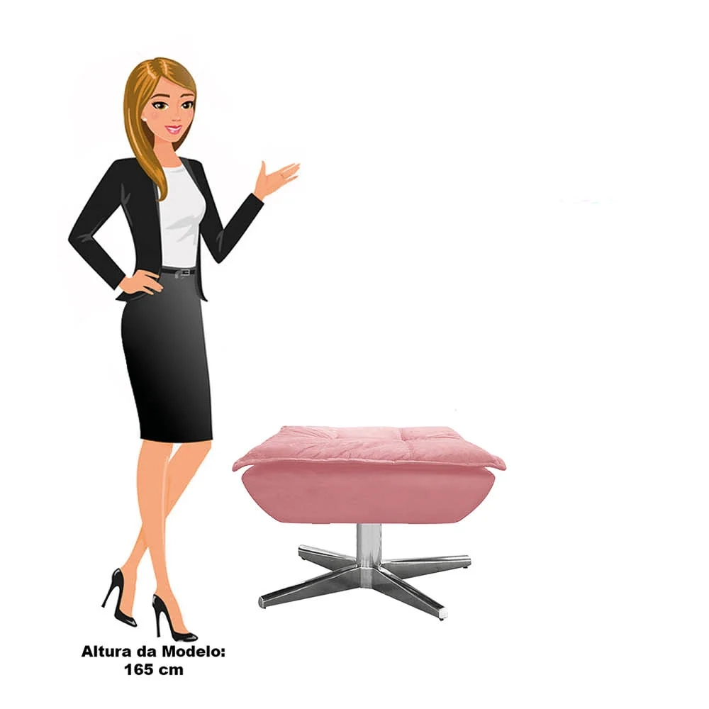 Kit 2 Puffs Decorativos Sala de Estar Giratória Cromada Opla Suede Rose - Ibiza