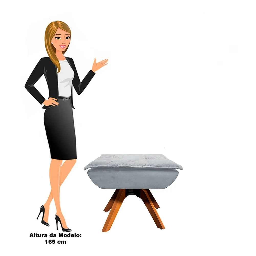 Kit 2 Puffs Decorativos Sala de Estar Giratória Giromad Opla Suede Cinza - Ibiza