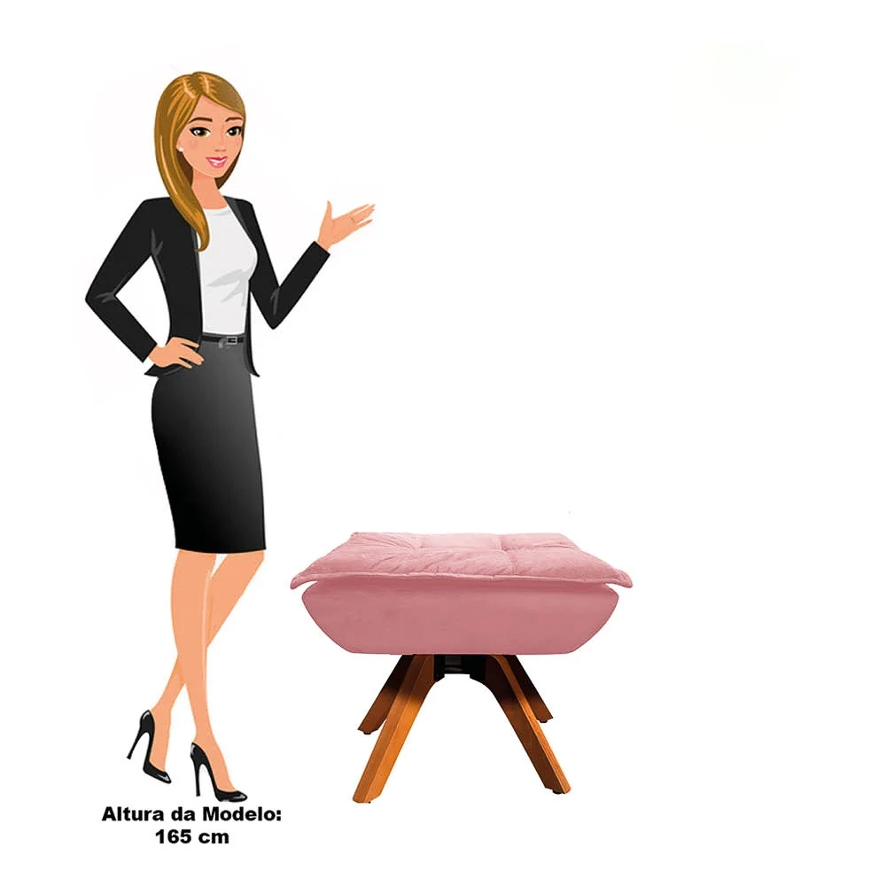 Kit 2 Puffs Decorativos Sala de Estar Giratória Giromad Opla Suede Rose - Ibiza