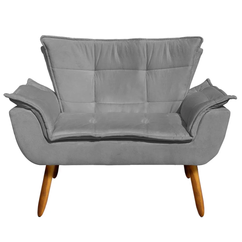 Kit Namoradeira 2 Lugares e 2 Poltronas Decorativas Pés Palito Opla Suede Grafite - Ibiza