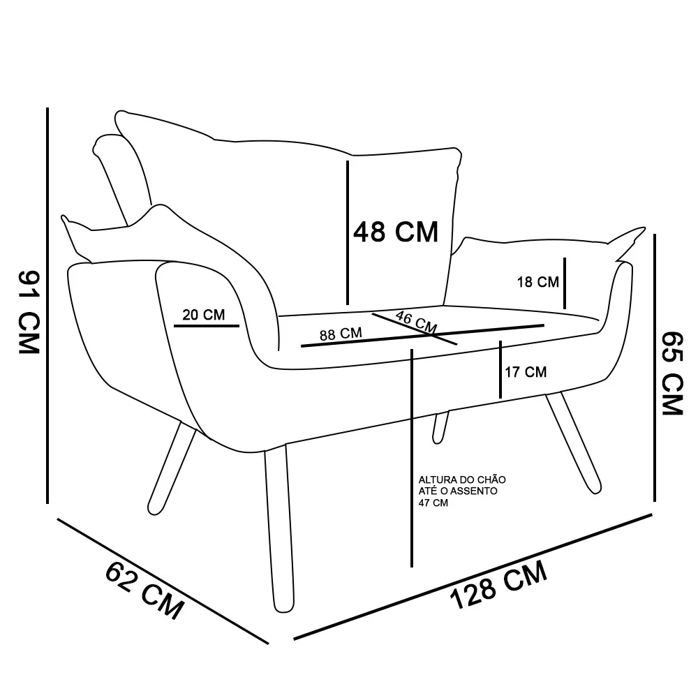 Kit Namoradeira 2 Lugares e 1 Poltrona Decorativa Giratória Madeira Opla Suede Marrom - Ibiza