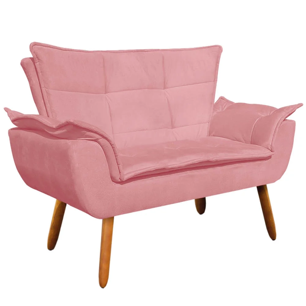 Kit Namoradeira e 2 Poltronas Giratórias Cromada Opla Suede Rose - Ibiza