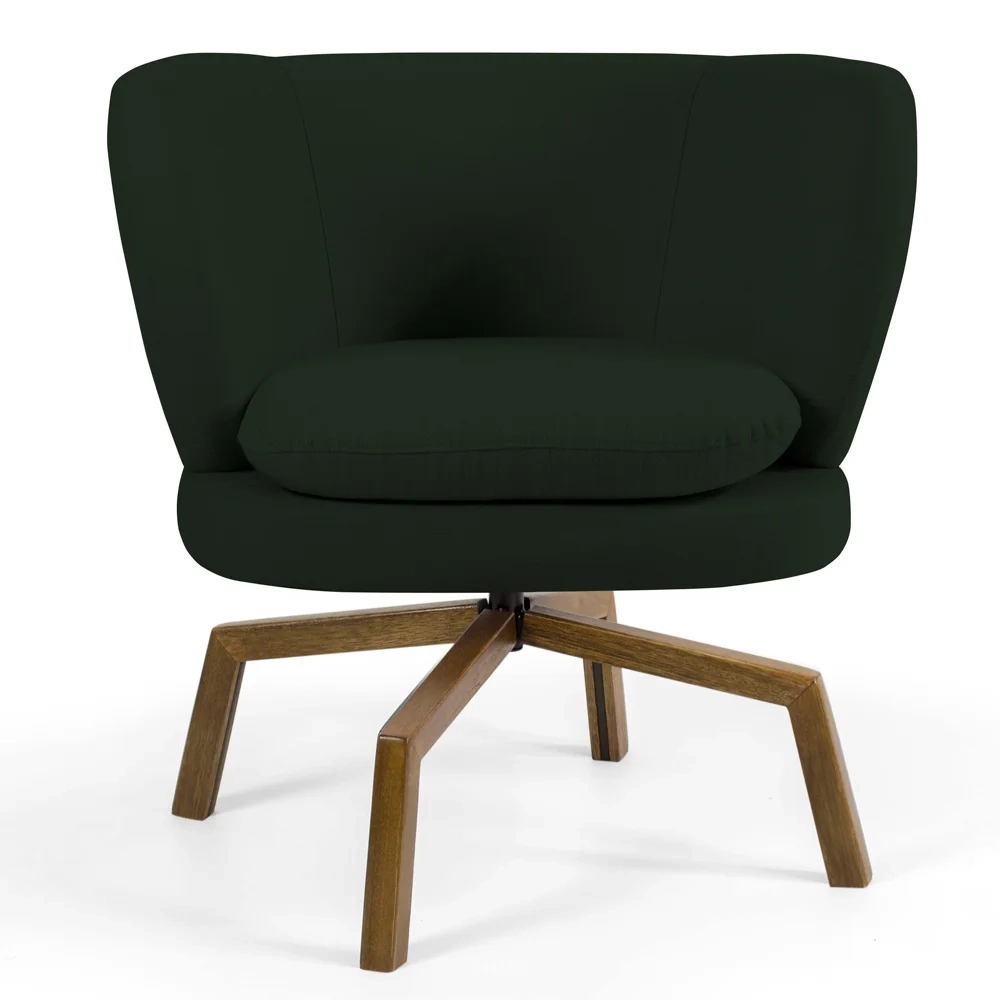 Kit 2 Poltronas Decorativas Melissa Base Ka Giratória Castanho Veludo C-303 Verde Musgo - Domi