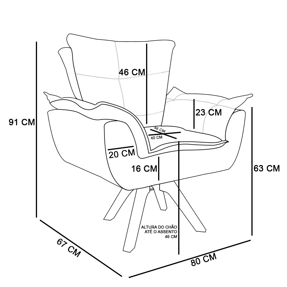 Kit Namoradeira e 2 Poltronas Base Giratória Madeira Opla Suede Grafite - Ibiza