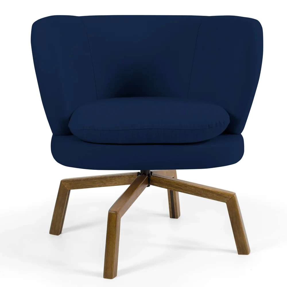 Kit 2 Poltronas Decorativas Melissa Base Ka Giratória Castanho Veludo C-304 Azul Marinho - Domi