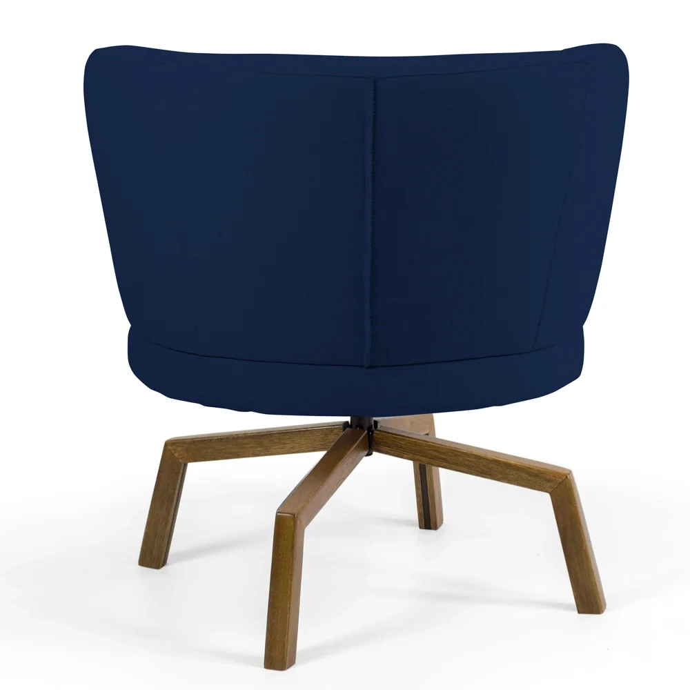 Kit 2 Poltronas Decorativas Melissa Base Ka Giratória Castanho Veludo C-304 Azul Marinho - Domi