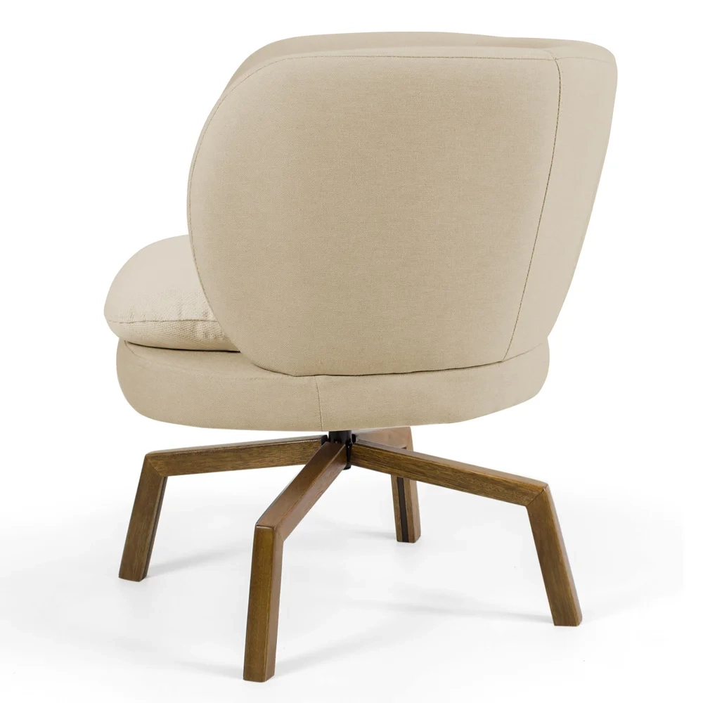 Kit 02 Poltronas Decorativas Melissa Base Ka Giratória Castanho C-129 Linho Bege Escuro - Domi