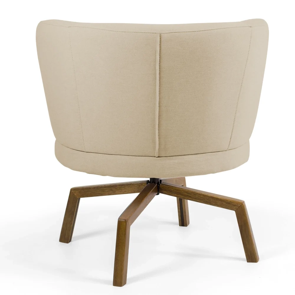 Kit 02 Poltronas Decorativas Melissa Base Ka Giratória Castanho C-129 Linho Bege Escuro - Domi