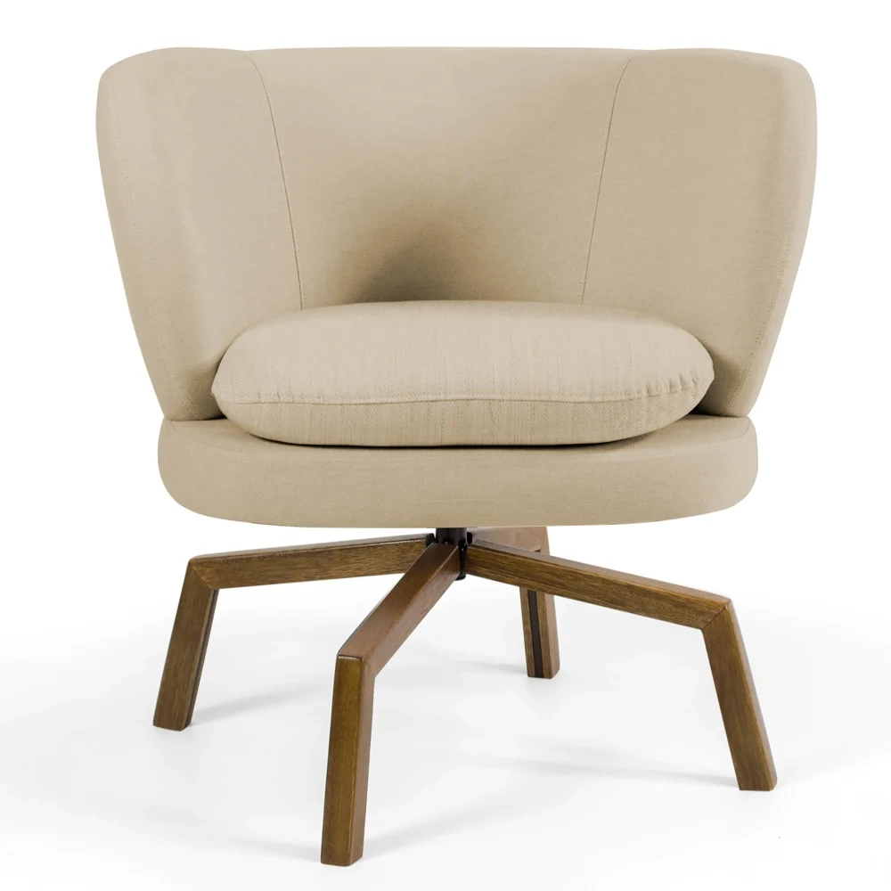 Kit 02 Poltronas Decorativas Melissa Base Ka Giratória Castanho C-129 Linho Bege Escuro - Domi