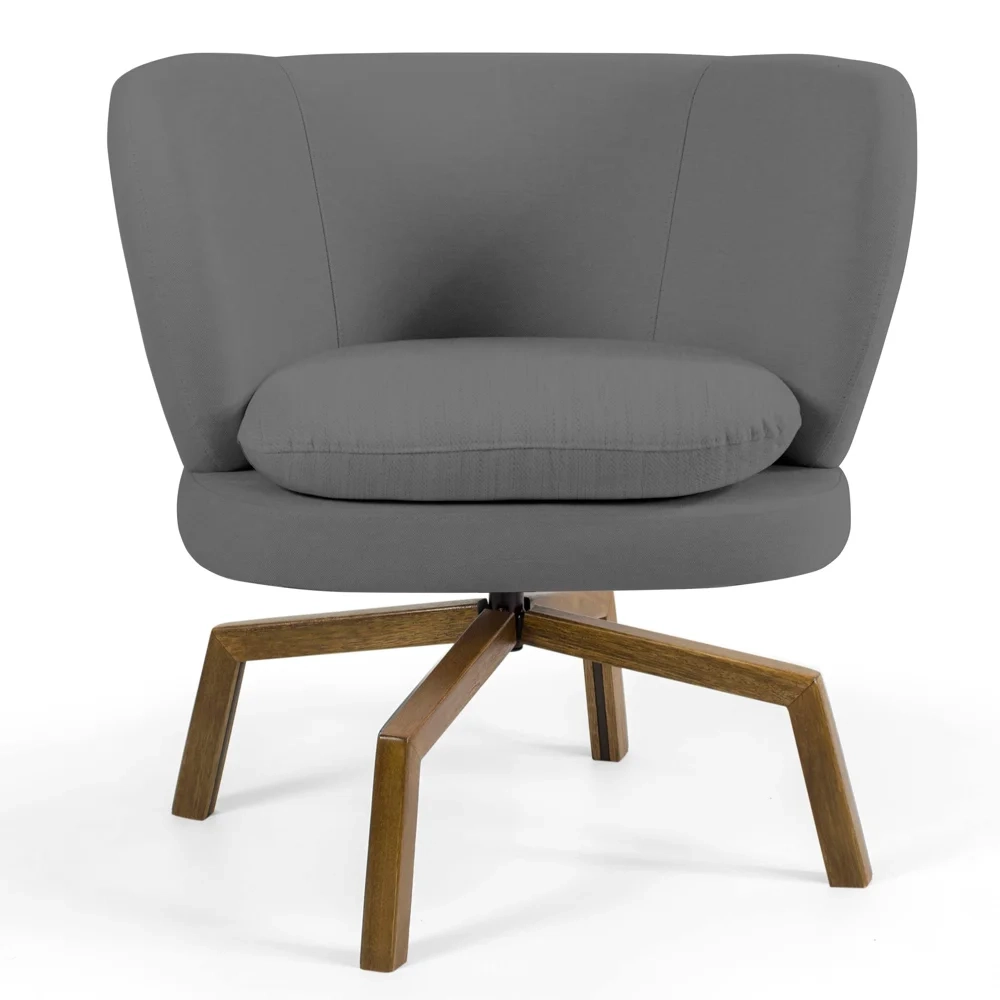 Kit 02 Poltronas Decorativas Melissa Base Ka Giratória Castanho C-416 Linho Cinza Escuro - Domi