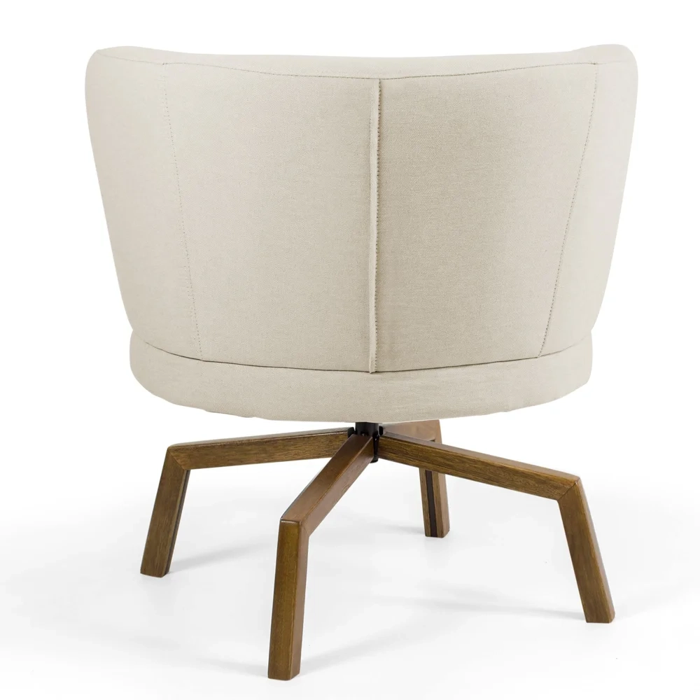 Kit 02 Poltronas Decorativas Melissa Base Ka Giratória Castanho C-107 Linho Bege - Domi