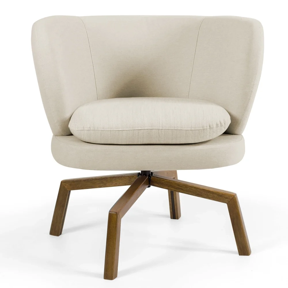 Kit 02 Poltronas Decorativas Melissa Base Ka Giratória Castanho C-107 Linho Bege - Domi