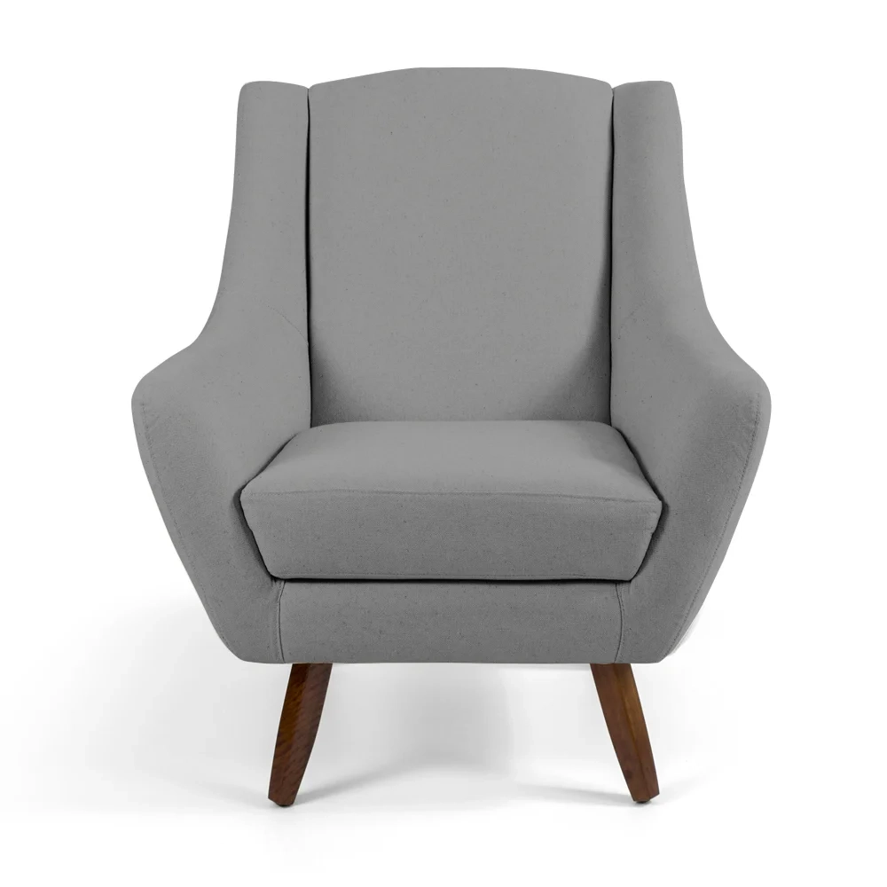 Kit 02 Poltronas Decorativas Juliet Pés de Madeira C-416 Linho Cinza Escuro - Domi