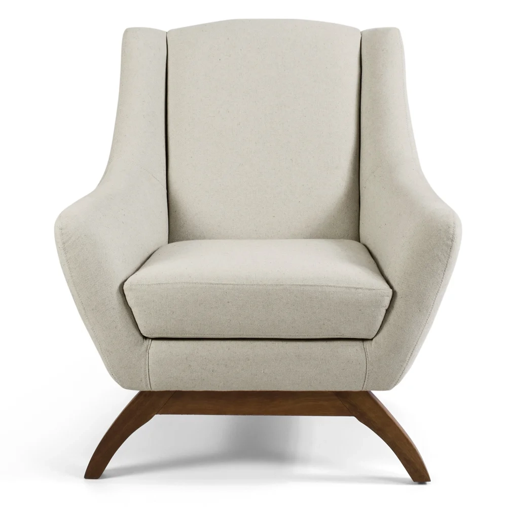 Kit 02 Poltronas Decorativas Juliet Base de Madeira B-370 Linho Bege Cru - Domi