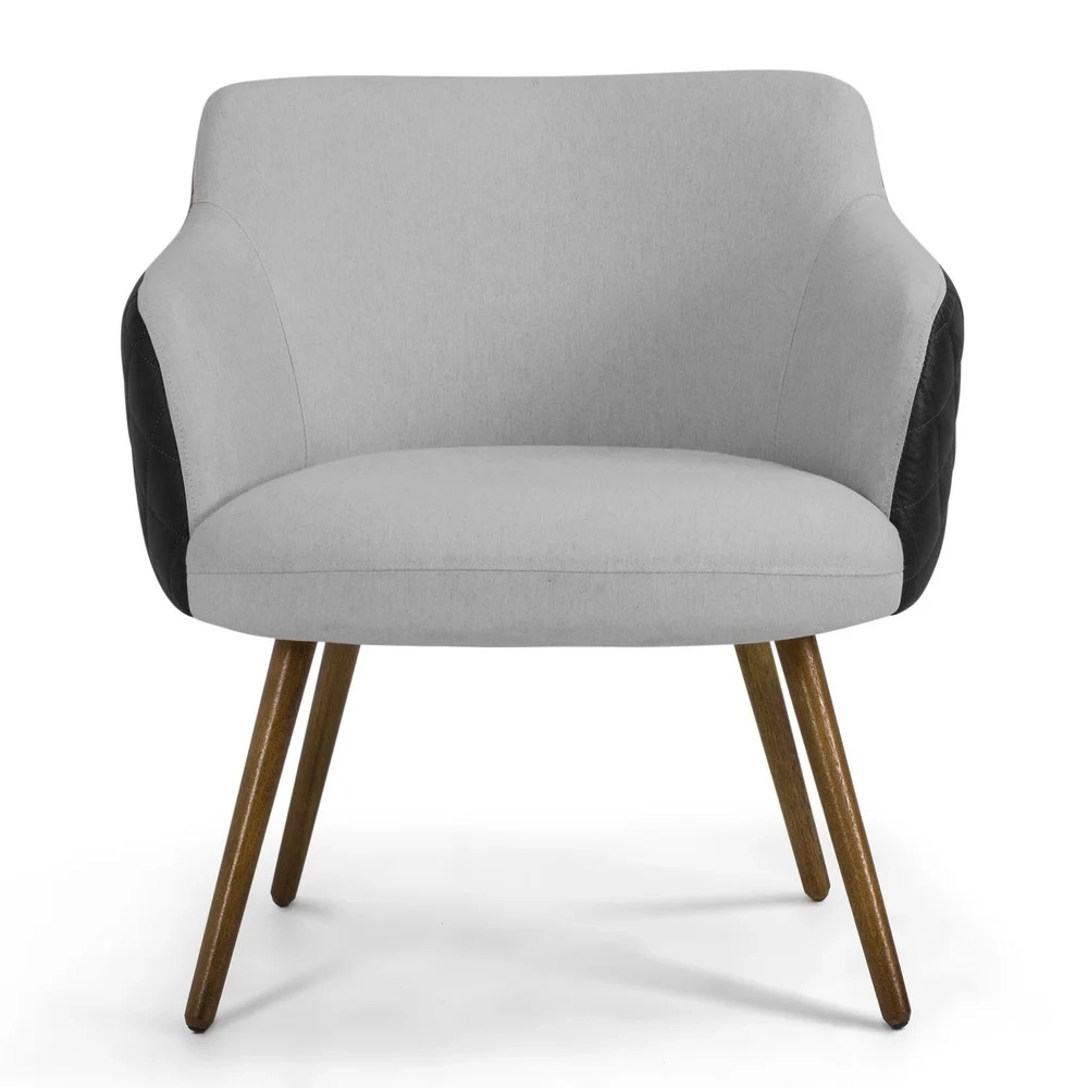 Kit 2 Poltronas Decorativas Pés Palito Madeira Jade Corano C-05 Linho D-315 Cinza Claro - Domi